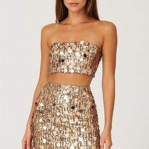 NWT Gold Sequin Two-Piece Set • Holiday Party Outfit L Ibiza Set